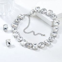 Peora Silver Plated White Crystal Studded Necklace With Studs-picture-11