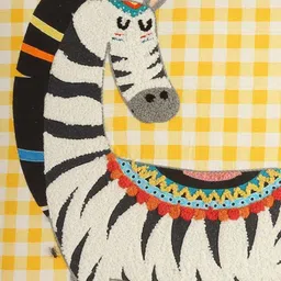 Revive Home White & Yellow Zebra Design Embroidered Square Cotton Cushion Cover image 3