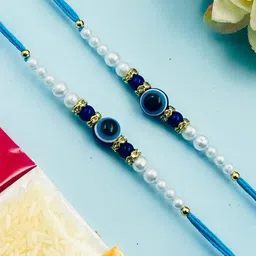 TANAIRA Set Of 2 Artificial Stones Studded & Beaded Evil Eye Rakhis-picture-22