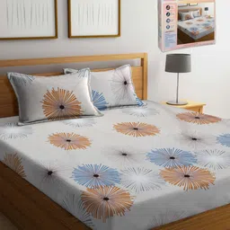 FABINALIV Beige & White Floral 300 TC King Bedsheet with 2 Pillow Covers-image-82