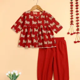 The Magic Wand Girls Printed Regular Pure Cotton Kurta with Salwar-picture-36