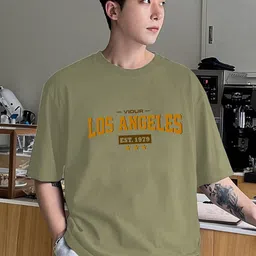 CLAFOUTIS Men Typography Printed Drop-Shoulder Sleeves Applique T-shirt image 1