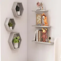 ar sabri shopee arif rao AR SABRI SHOPEE Grey Pack Of 3 MDF Wooden Wall Shelves image 4