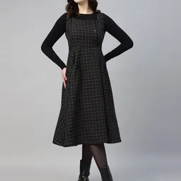 Sands of India Checked Fit & Flare Midi Dress-image-32