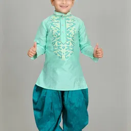 HUMAN CHOICE Kids-Boys Embroidered Dupion Silk Kurta Sets-image-12