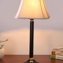 Devansh Off White & Black Frustum Shaped Cotton Table Lamp image 3