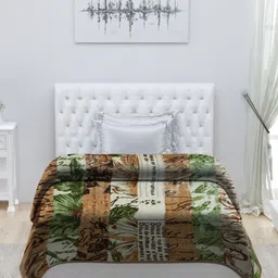 Monte Carlo Green & Brown Floral Printed Heavy Winter 180 GSM Single Bed Blanket image 4