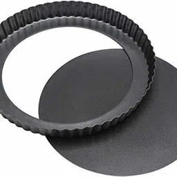 jay ramdev seller Non-Stick Hard Anodised Carbon Steel Teflon Coated Bakeware (10 Inch, 1 pc) Pizza Cake Pan Plate for Microwave Oven Combo with Silicone Brush Spatula Set and Steel Pizza Cutter Wheel (1 pc)_04 Kitchen Tool Set image 3