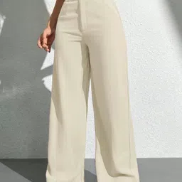 dolsia Women Regular Fit Cream Cotton Blend Trousers-picture-37