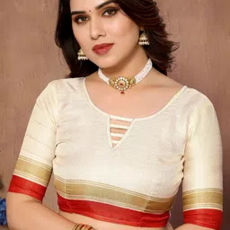 kjs Printed Kalamkari Cotton Blend Saree image 3