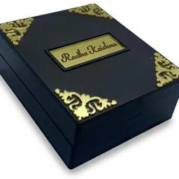 universal art xpress Gold Plated Radha-Krishna Pooja Box with Charan Paduka for Pooja Decorative Showpiece-12 cm image 4