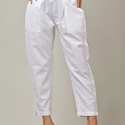 rakshita fashions Women Regular Fit White Pure Cotton Trousers image 4