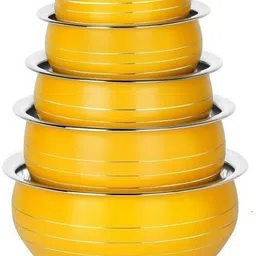 nirvika Stainless Steel Serving Bowl Stainless Steel Colour Handi/Cookware Set/Serving Bowl 5 Piece Yellow Pot Pan-picture-22