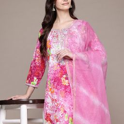 Readiprint Fashions Floral Printed & Embellished Pure Cotton Kurta with Trousers & Dupatta-image-79
