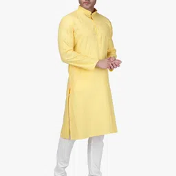 RAJUBHAI HARGOVINDAS Men Yellow Solid Straight Kurta image 2