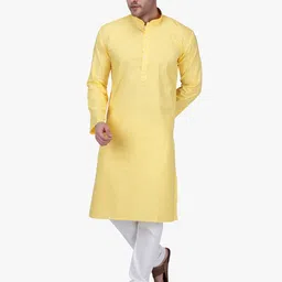 RAJUBHAI HARGOVINDAS Men Yellow Solid Straight Kurta image 4