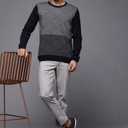 Raymond Men Navy Blue & Grey Striped Sweater image 5