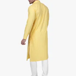 RAJUBHAI HARGOVINDAS Men Yellow Solid Straight Kurta image 3