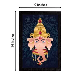 eCraftIndia Navy Blue & Gold-Toned Lord Ganesha Satin Matt Textured UV Wall Art image 4