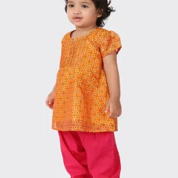 Fabindia Kids Yellow & Pink Floral Print Suit Set image 3