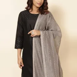 Fabindia Grey Printed Dupatta image 3
