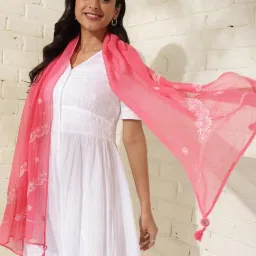 Fabindia Pink Embroidered Dupatta image 3
