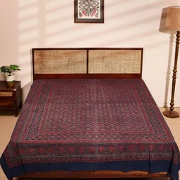 Fabindia Blue & Red Printed Cotton Double King Bed Cover-image-27