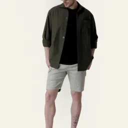 Perch Grey Cotton Regular Fit Cargo Shorts image 5