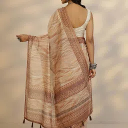 Libas Orange Printed Saree With Unstitched Blouse image 3