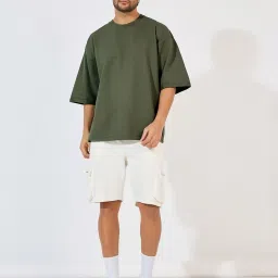 Styli Olive Boxy Fit Solid T-Shirt image 3