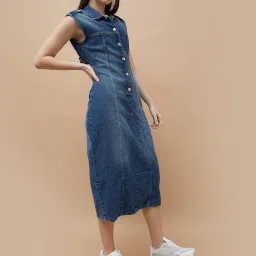 Ginger by Lifestyle Blue Cotton Bodycon Dress image 3