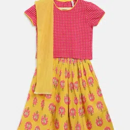 Campana Kids Magenta Pink & Yellow Cotton Printed Lehenga Cholis-picture-12