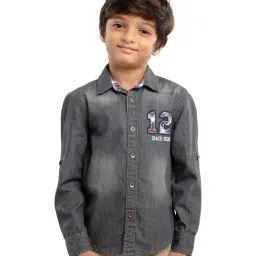 Under Fourteen Only Kids Grey Embroidered Full Sleeves Shirt-picture-35