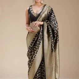 Koskii Black Zariwork (Gold) Silk Saree image 1