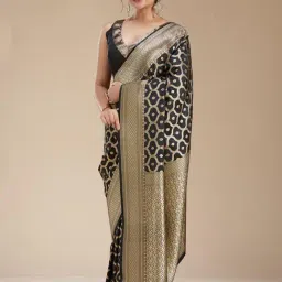 Koskii Black Zariwork (Gold) Silk Saree image 2
