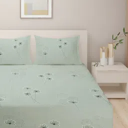 Swayam Green Cotton Floral King Bed Sheets 2 Pillow Covers image 3