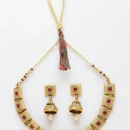 Panash Red & Gold Plated Stone Studded Jewellery Set image 3