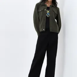 LOV by Westside Olive Green Velvet Textured Jacket image 3