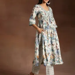 Libas Off White Floral Kurta Bottom Dupatta Set image 3