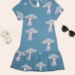 Be Awara Girls Blue Cotton Relaxed Fit Printed Dress-image-73