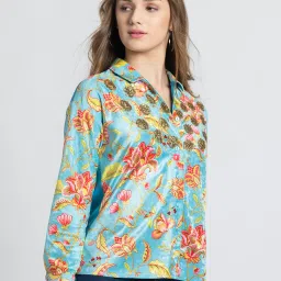 SHAYE Blue Velvet Regular fit Print casual shirts image 3