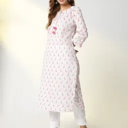 showoffff SHOWOFF White & Pink Printed Kurta image 3