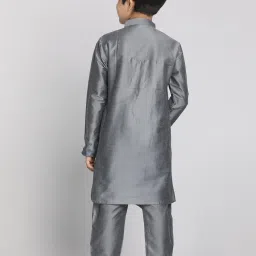 VASTRAMAY Boys Grey Cotton Blend Printed KurtaSets image 3