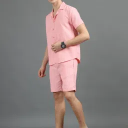 Bushirt Pink Polyester Regular fit Solid Shirt & Shorts Set image 3