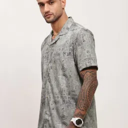 showoffff Showoff Green Cotton Relaxed Fit Printed Shirt image 3