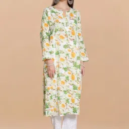 House of Kari Green Saba Chikankari Kurta in Mul cotton in Floral-picture-10