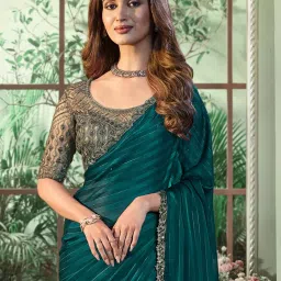 Saree Mall Blue Embellished Sarees With Unstitched Blouse image 3