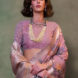 Saree Mall Lilac Woven Sarees With Unstitched Blouse image 3