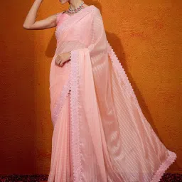 Saree Mall Peach Embellished Sarees With Unstitched Blouse image 3