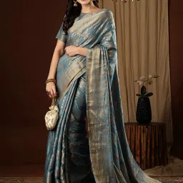 Saree Mall Blue Woven Sarees With Unstitched Blouse image 3